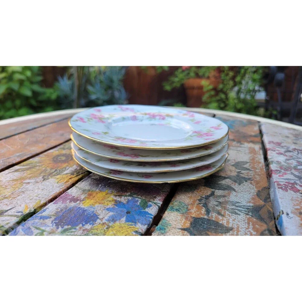 Antique L. Bernardaud Limoges Berry Bowls - Pink Roses, Gold Gilt (Set of 4)